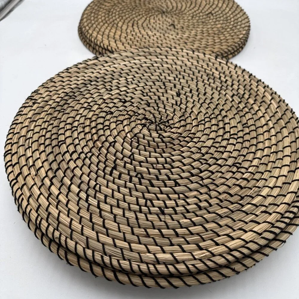IKEA Lattad Seagrass Black Natural Round Single Placemat Set 8 Straw Tan